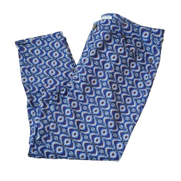 Coldwater Creek Chino Pants Womens 16 Blue Natural Fit Kaleidoscope Print Trendy - Picture 1 of 8